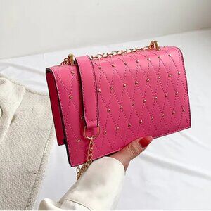 Rivet Detail Studded Chic Crossbody Purse Bag, Pink